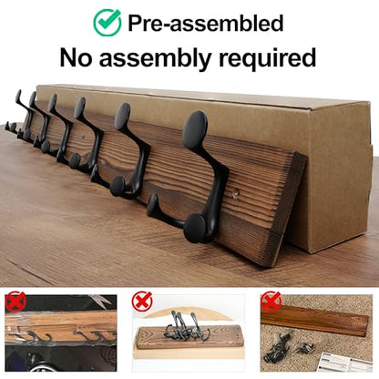 WEBI Coat Rack Wall Mount,36" Solid Wood Coat Hooks Wall Mounted Coat Hanger,16" Hole to Hole,Heavy Duty Hook Rack,6 Triple Hooks for Hanging Coats,Jacket,Hat,Backpack,Farmhouse,Brown - color: Brown, size: 36 Inch