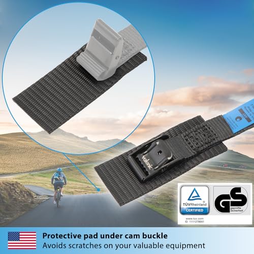 valonic ANT - Short Lashing Strap, Padded, 4 Pieces, 1 ft, 350lbs Breaking Strength, cam Buckle, Black - tie Down Straps for Bike Rack - size: 1.1 FT