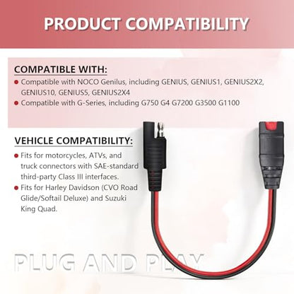 4269 GC009 X-Connect SAE Adapter for NOCO Genius 5 Genius 1 Battery Charger | 2pcs 1FT 14AWG SAE Adapter For NOCO GC009 G3500 G720 MXS 5.0 For ctek Smart Battery Charger, for Motorcycle/ATV/UTV