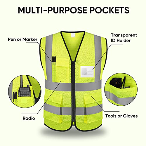 TICONN Reflective Safety Vest High Visibility Class II Mesh Vest for Women & Men Meets ANSI Standards - color: Yellow, size: Medium