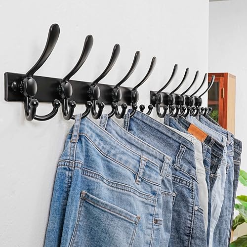 Dseap Coat Rack Wall Mount, Heavy Duty 12-Gauge Base vs Flimsy 1mm, Double-Thick Solid Anti-Snap Hooks, 16” Stud-Mount, Stainless Steel Hanger for Clothes Hat Entryway Closet Mudroom, Black - color: Black, size: L=17" (1pcs)