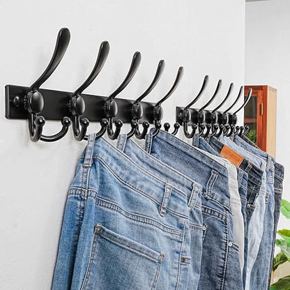 Dseap Coat Rack Wall Mount, Heavy Duty 12-Gauge Base vs Flimsy 1mm, Double-Thick Solid Anti-Snap Hooks, 16” Stud-Mount, Stainless Steel Hanger for Clothes Hat Entryway Closet Mudroom, Black - color: Black, size: L=17" (1pcs)