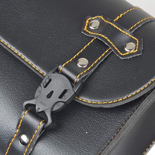 Goldfire Motorcycle Fork Bag Handlebar Tool Pouch Sissy Bar Roll Bags with 2 Extra Strength Straps PU Leather Organizers (Black-yellow Line) - color: Black-yellow line