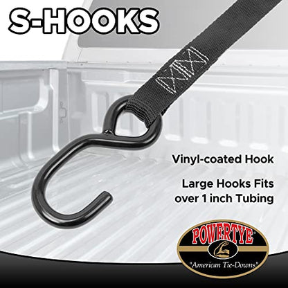 1in x 5.5ft Cam Buckle Tie-Downs w/S-Hooks - 400 lb. WLL / 1,200 lb. Breaking Strength - Made in USA - Black (Pair) - color: Black Strap
