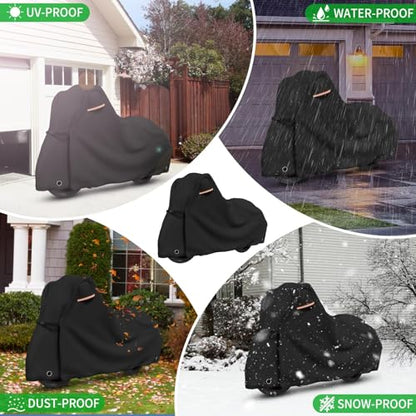 Roasivi Motorcycle Covers Waterproof Outdoor Storage for Harley Davidson Touring Models Heavy Duty Cover for General Motorcycle 110" L x 45" W x 59" H Black - size: 110"L x 45"W x 59"H