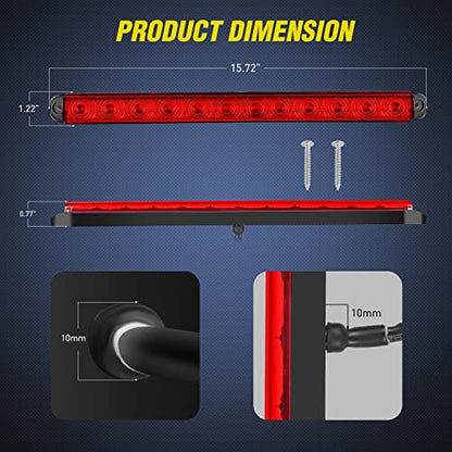Nilight Trailer Light 16Inch 12 LED Red Running Brake Sequential Turn Signals Lights Waterproof Rear Maker ID Bar for 12V Boat Truck RV - color: 1Pc 16" Red 12LED
