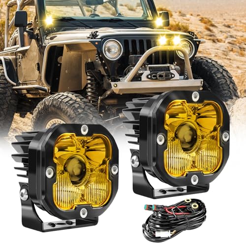 3 inch Yellow LED Fog Light Pods for Offroad Trucks Pickup Motorcycle UTV Amber Ditch/Rear Chasing/A-Pillar Lights 3000K 2PCS(+DT Wiring Harness) - size: 3 inch Yellow