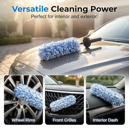 Wheel Barrel Cleaning Brush, 2026 New Multi-Fiber Cleaning Brush,Soft Microfiber Car Detailing Tool for Rim Cleaning and Tire Detailing, 17 Inch Length (1, Black) - color: Black