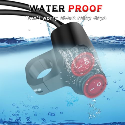 7/8" Motorcycle Handlebar Switch Dual Push Button Waterproof Switches 12V ATV ON Off with Red LED Light, Crimp Connectors Hex Key for UTV Bike Scooters Headlight Hazard Brake (22mm) - color: Dual Red LED Push Button