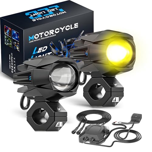 2 PCS Motorcycle LED Light Auxiliary Driving Spotlights, White/Amber Strobe Lights with 6 Modes, 6000K Offroad Work Lights for Motorcycle Car ATV UTV Je-ep Truck - size: Bird-Eye