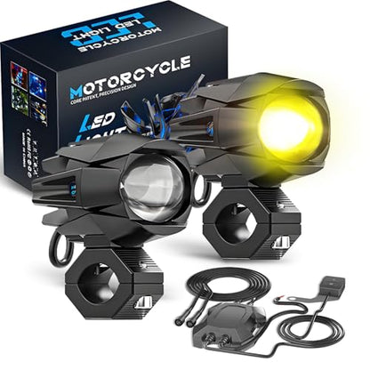 2 PCS Motorcycle LED Light Auxiliary Driving Spotlights, White/Amber Strobe Lights with 6 Modes, 6000K Offroad Work Lights for Motorcycle Car ATV UTV Je-ep Truck - size: Bird-Eye
