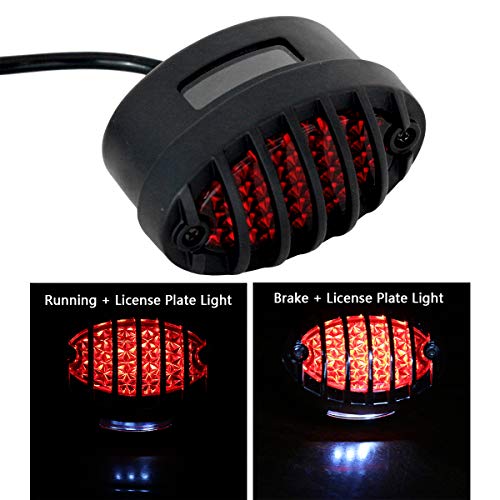FATECIM Motorcycle Custom Oval-shaped LED Tail Light Cat Eye Rear Running Light Brake Light Stop Light Red Lens Integrated License Plate Lamp Universal Fit for Motorcycle/Cruisers/Bikes (Black) - color: Black/Red