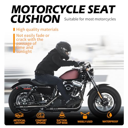 DREAMIZER Universal Black Motorcycle Solo Passenger Seat Rear Cushion 8 Suction Cups Compatible with Harley Davidson Sportster XL 883 1200 Forty Eight Dyna Chopper Bobber Custom (Diamond-Breathable) - style: Diamond Black (Breathable)
