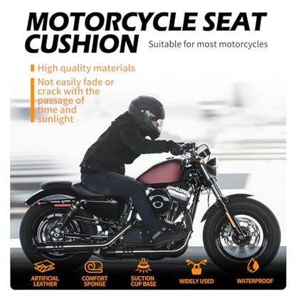 DREAMIZER Universal Black Motorcycle Solo Passenger Seat Rear Cushion 8 Suction Cups Compatible with Harley Davidson Sportster XL 883 1200 Forty Eight Dyna Chopper Bobber Custom (Diamond-Breathable) - style: Diamond Black (Breathable)
