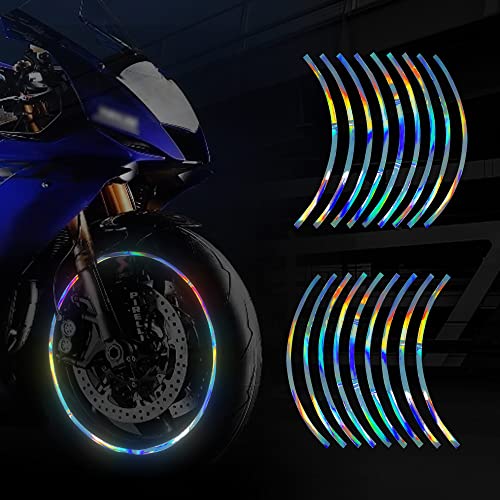 TOMALL 16''-17" Reflective Wheel Rim Stripe Decal for Motorcycle, Car, Cycling, Bike - Night Safety Decoration, Universal Rim Reflective Stickers (Gradient) - color: Gradient
