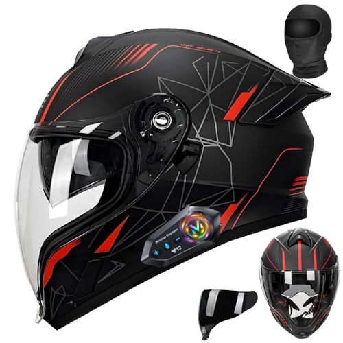 Bluetooth Full Face Motorcycle Helmet DOT Approved Modular Motorcycle Helmets with Built-in Sun Visor, Multi-Ventilation Ports, for Adults Men Women Casco Moto Hombres Mujeres - size: XL59~60CM, style: K