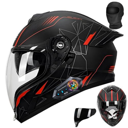 Bluetooth Full Face Motorcycle Helmet DOT Approved Modular Motorcycle Helmets with Built-in Sun Visor, Multi-Ventilation Ports, for Adults Men Women Casco Moto Hombres Mujeres - size: XL59~60CM, style: K