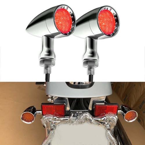 Rich Choices 2pcs Chrome 15 LED Motorcycle Stop Brake Running Turn Signal Indicator Red Lights Compatible with Harley Honda Chopper (Chrome with net-Red Light) - color: Chrome with net-Red Light