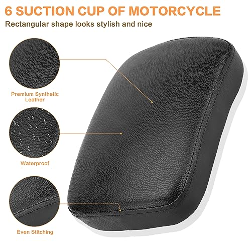 Motorcycle Rectangular Passenger Pad Seat Rear Leather Pillion Cushion 6 Suction Cup Compatible with Harley Dyna Sportster XL 883 1200 Chopper Custom - style: 6 Suction Cup-Black