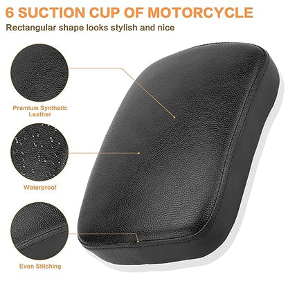 Motorcycle Rectangular Passenger Pad Seat Rear Leather Pillion Cushion 6 Suction Cup Compatible with Harley Dyna Sportster XL 883 1200 Chopper Custom - style: 6 Suction Cup-Black