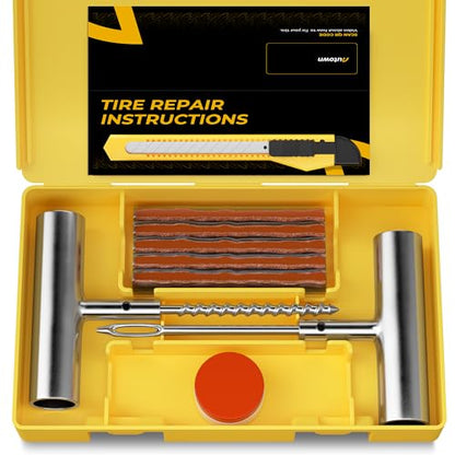 AUTOWN Tire Repair Kit with Plugs Fix Punctures & Plug Flats with Ease - Heavy Duty Flat Tire Puncture Repair Kit for Car, Motorcycle, ATV, UTV, RV, Trailer, Tractor, Jeep, Etc