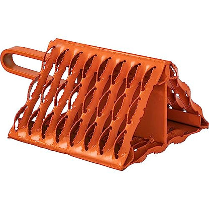 Buyers Products WC091061 Orange Powder Coated Galvanized Serrated Wheel Chock with Built-in Handle, 9 x 10 x 6 Inch, Extra Grip for Off-Road, Ice & Snow Conditions; Stable Tire & Trailer Chock