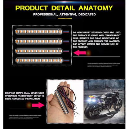 2PCS Universal LED Strip Motorcycle Tail Light Turn Signals Flowing Sequential,24 LED Flexible Brake Stop License Plate Lights Waterproof for Motorcycle Bike ATV Car RV SUV (RED+YELLOW) - color: RED+YELLOW