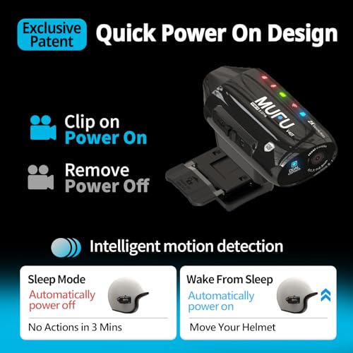 MUFU 2K Dual Front & Rear Camera for Top Mount Motorcycle Helmet, 4000mAh Battery 8H Loop Recording, IP66 Waterproof, Hands-Free POV Dash Cam, Portable Camcorder with WiFi, 64GB Memory, V40T