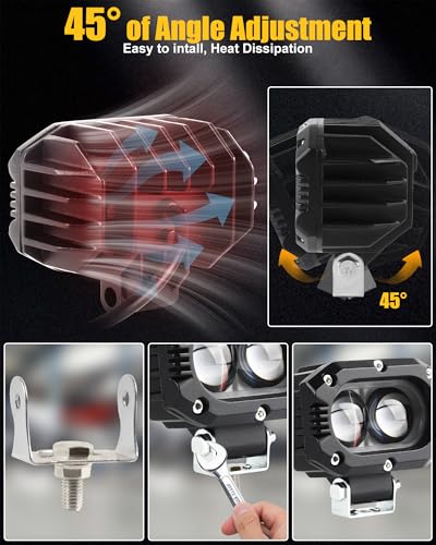 4 Inch LED Pod Lights, 48W Square Offroad Driving Lights Super Bright 120° White Spotlight Combo Beam LED Auxiliary Light Bar with Wiring Harness Kit for Motorcycle Jeep Wrangler Truck Pickup ATV UTV - color: 4in White Spotlight+Wire