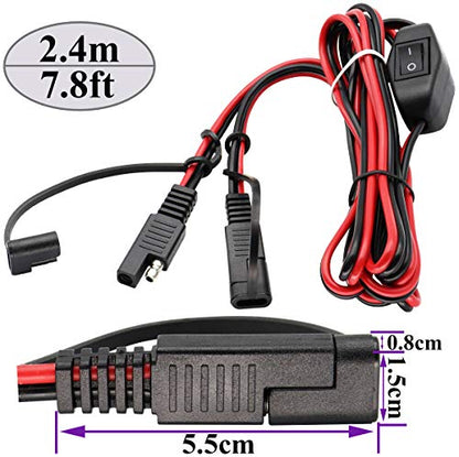 SAE Extension Cable 16 AWG Wire Harness 12V-24V DC SAE to SAE Cable with Switch Quick Connect/Disconnect Snap Action Cable for Motorcycle Cars,Camp Trailer Solar Panels(2.4m/7.8ft-Switch)
