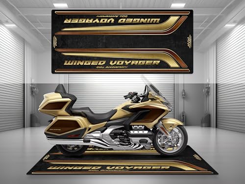 MPM Motorcycle Mat for Goldwing 50th Anniversary - Washable Non - Slip Oil & Water Resistant Parking Pitmat for Garage, Showroom, Workshop Use (Eternal Gold, IZE 1: 86.6 x 39.4/220 x 100 cm) - color: Eternal Gold, size: Size 1: 86.6 x 39.4/220 x 100 cm
