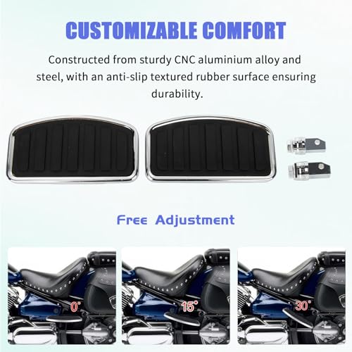PSLER 2PCS Motorcycle Floorboards Adjustable Rear Passenger Foot Pegs, Compatible with Vstar Dragstar 400 650 V-Max XV125 XV250 VTX1800 VL400 VL800 C50, Chrome, Horizontal Stripes Pattern - size: Horizontal Stripes Pattern
