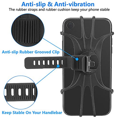 Kinizuxi Bike Phone Mount,360°Rotation Detachable Handlebar of Motorcycle Phone Mount,Adjustable Silicone Bike Phone Holder Compatible for iPhone,Android Cell Phones(Black) - color: One Black