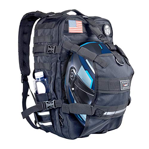 Goldfire Helmet Backpack for Motorcycle Riding Cycling Waterproof Large Capacity Daily Backpack with Helmet Holder Weather-Resistant Hiking Daypack Durable (V1)