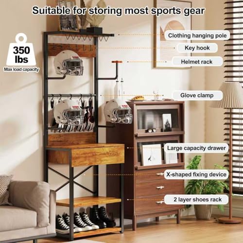 Motorcycle Helmet Holder Floor Standing, 72"x24"x14" | Large Capacity Motorcycle Helmet Storage Rack with Drawer, For Sports Helmets & Boots Clothing Cyclinge Gear Kit - size: 72"Hx24"Lx14"W