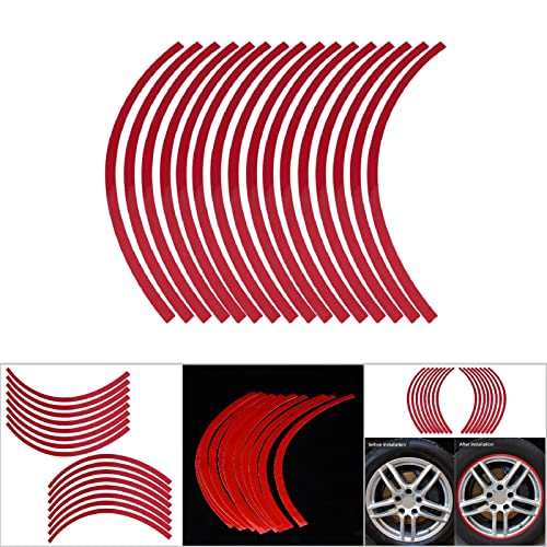 Ymiko Reflective Wheel Rim Stripe Decal Sticker Universal Wheel Reflective Pinstripe Decal Tape Sticker Car Motorcycle Decoration Film for 16-19 inch Rim Size (Red)