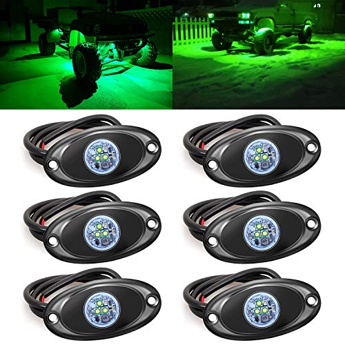 6 Pods LED Rock Lights for Jeep ATV UTV SUV RZR Off Road Ranger Pioneer Wheeler Truck Boat Underbody Glow Trail Rig Lighting Lamp Underglow LED Neon Lights Waterproof 12V-24V - Green - color: Green, size: 6Pack LED Rock Light