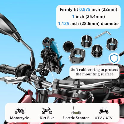 LOKTENWO Motorcycle Phone Mount-[Triple Vibration Dampener] & [Metal Adjustment Arm]，Motorcycle Cell Phone Holder, Bike Phone Mount for iPhone 17 16 15 Pro Max, 5.4-7.2" Smartphones