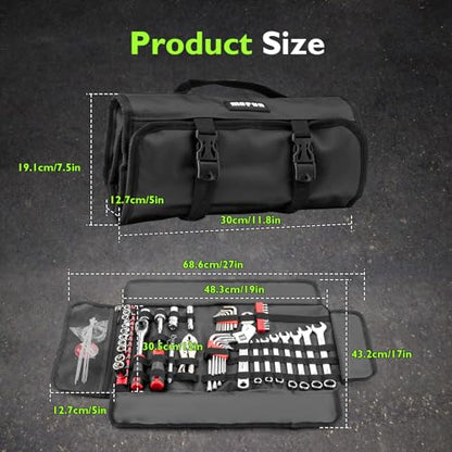 Mofun 64-Piece Motorcycle Tool Kit Universal with Roll Pouch Roadside Travel Wrenches, Ratchet Universal Compatible with Cars Fit Trucks Fit Motorcycles Fit Suzuki Dirt Bikes Fit BMW Fit ATVs, Black - color: Black