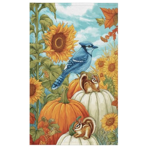 Sunflower Birds Kitchen Towels Set of 2 Autumn Pumpkin Squirrel Dish Towels Bar Absorbent Cleaning Tea Towel for Home Dining Restaurants - color: Sunflower Birds Autumn Pumpkin Squirrel