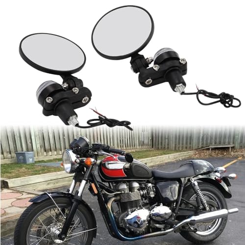 1 Pair Motorcycle Rearview Mirrors Foldable Round 7/8" Bar End Side Mirrors With LED Turn Signals For Bike mirror + light