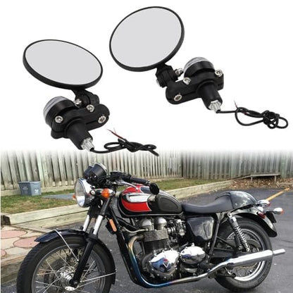 1 Pair Motorcycle Rearview Mirrors Foldable Round 7/8" Bar End Side Mirrors With LED Turn Signals For Bike mirror + light