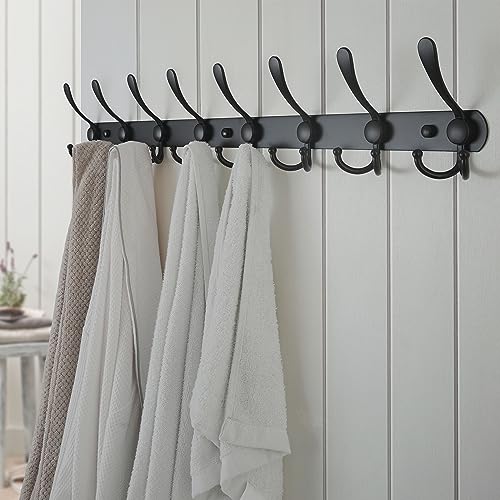 Dseap Coat Rack Wall Mount - 29.5” Long 8-Tri-Hooks Heavy Duty Coat Hanger Rail Wall Hooks for Hanging Coats Hats Clothing Clothes Purse Mudroom Entryway, Black, Pack of 2 - color: Black, size: L=29.5” (2 Pcs)