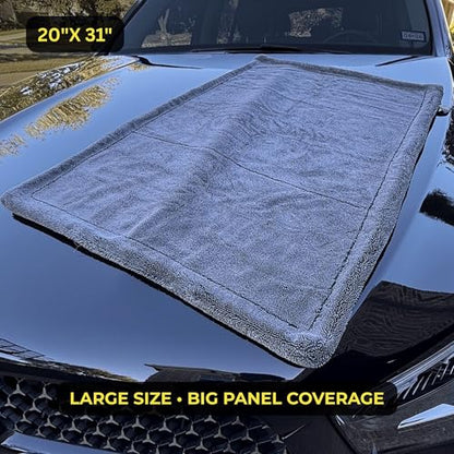 Sleek Max Dry 2000GSM Car Drying Towel 20x31, Black | Ultra-plush twist-loop microfiber, maximum absorption, paint-safe, double-sided, for cars, trucks, SUVs & full-vehicle drying - color: Black