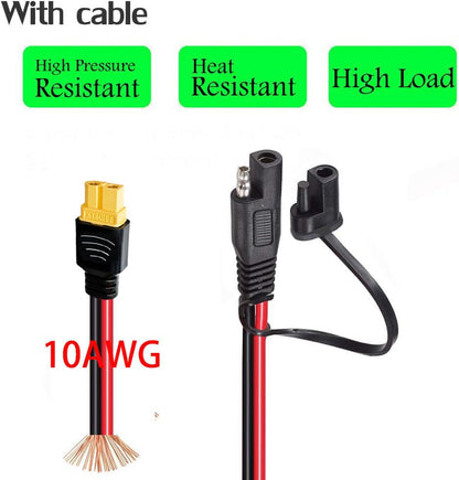 10AWG SAE to XT60 Connector Extension Cable,with 15A Protection Fuse for Safety,SAE Plug XT60 Female Adapter Charger Solar Panel Cable for Solar Generator Portable Power Station(2FT) - size: 10AWG SAE to XT60 - 2FT