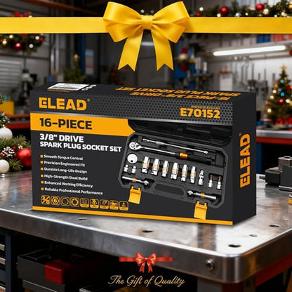 ELEAD 16-Piece Spark Plug Socket Set, 3/8" Drive Swivel Magnetic Spark Plug Removal Tool Kit with Torque Wrench (5–45 lb-ft), E-Torx & Torx Bit Sockets, Extensions & Universal Joint - size: 16-Piece Spark Plug