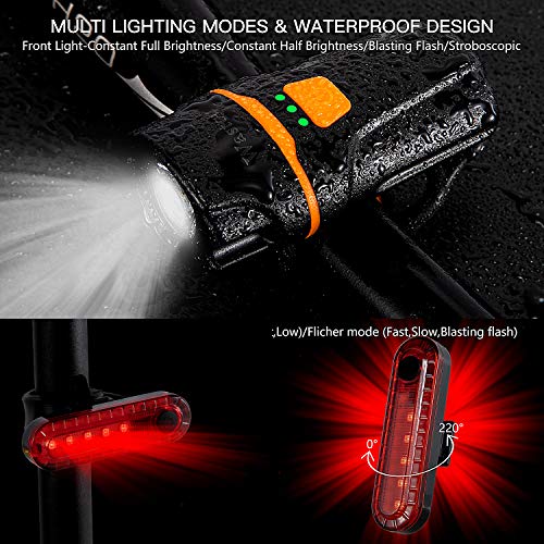Bike Lights, Super Bright Bike Front Light 1200 Lumen, IPX6 Waterproof 6 Modes Cycling Light Flashlight Torch with USB Rechargeable Tail Light(USB Cable Included) - color: new