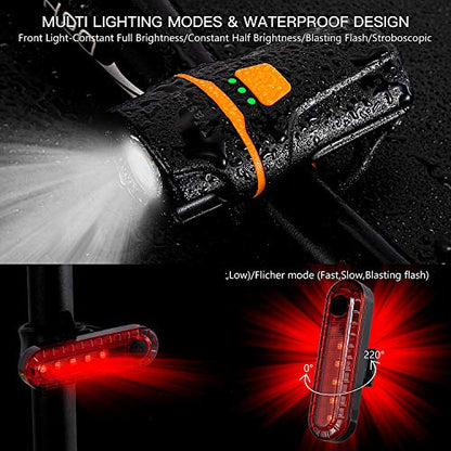 Bike Lights, Super Bright Bike Front Light 1200 Lumen, IPX6 Waterproof 6 Modes Cycling Light Flashlight Torch with USB Rechargeable Tail Light(USB Cable Included) - color: new