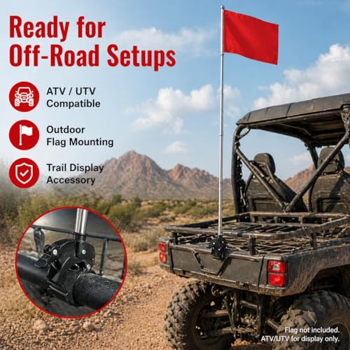 Bike Flag Pole, 2pcs Adjustable Motorcycle Flag Mounts Retractable Stainless Steel Motorcycle Flagpole, Holder for Mountain Road Bicycle Accessories (Extendable up to 52'')