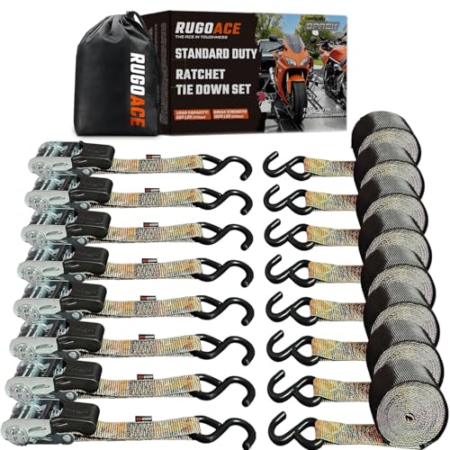 8PK Ratchet Tie Down Straps, 15FT Heavy Duty Cargo Straps, 600LBS Working Load 1800LBS Break Strength, Non-Slip Rubber Handle & Coated S-Hooks for Motorcycle, Truck, Trailer, Storage Bag, Camo - color: Camouflage